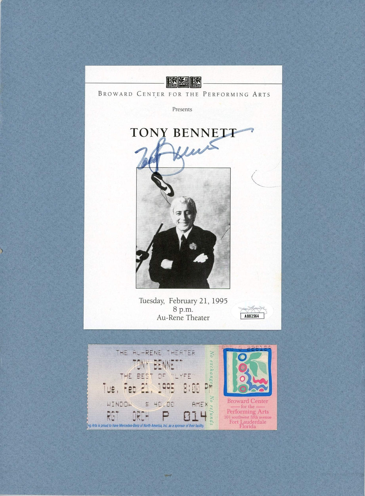 Tony Bennett Autographed Program Page W/ Ticket