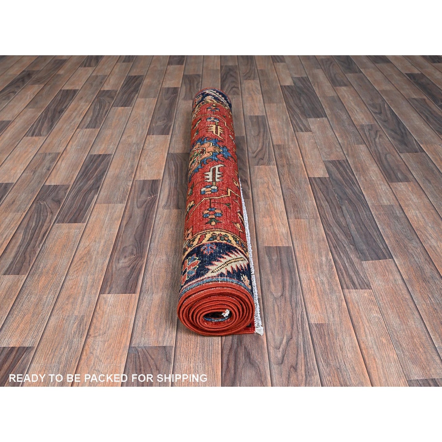 4'2"X8'4" Red Heris All Over Design Soft Wool Hand Knotted Runner Rug