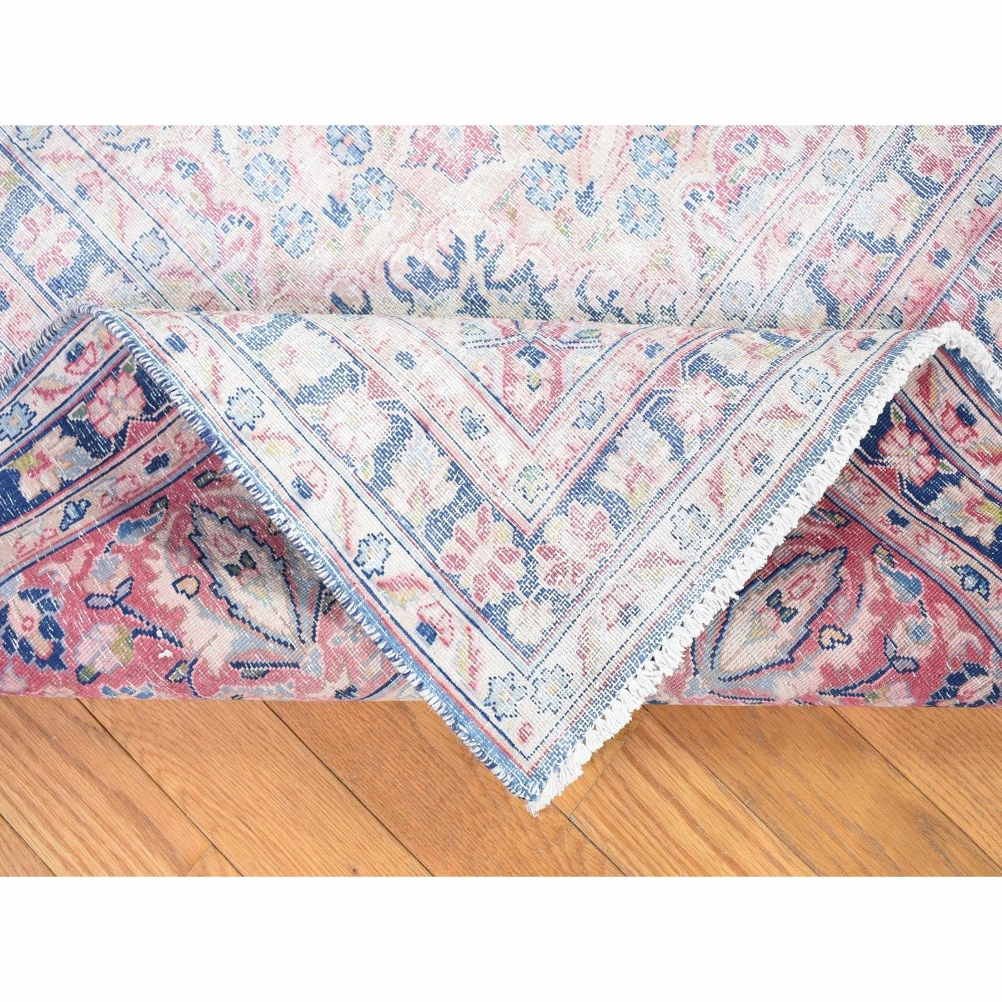 10'X12'10" Blue Vintage Farsian Karman Worn Wool Hand Knotted Rug