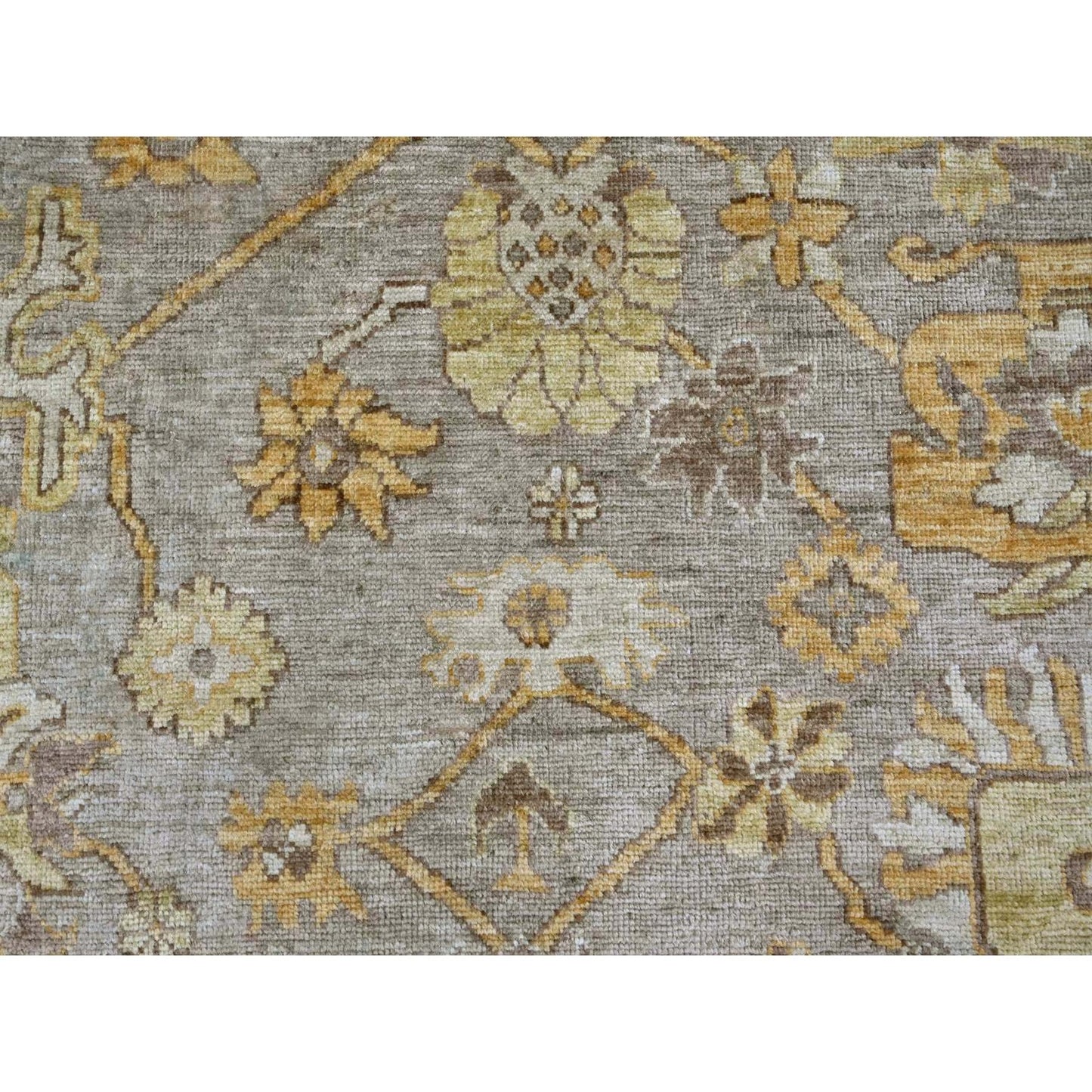 8'9"X12' Gray Pure Wool Rug Hand Knotted Afghan Angora Oushak Leaf Pattern