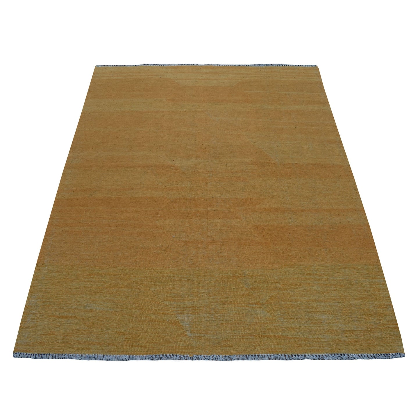 5'X6'6" Gold Shades Reversible Kilim Pure Wool Hand Woven Oriental Rug