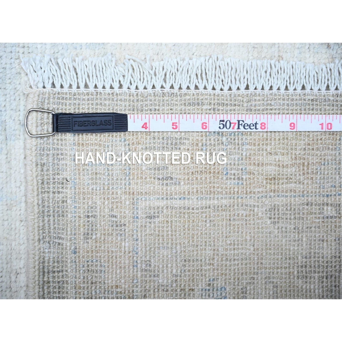 3'1"X12' Blue Gray White Wash Peshawar Shiny Wool Hand Knotted Runner Rug