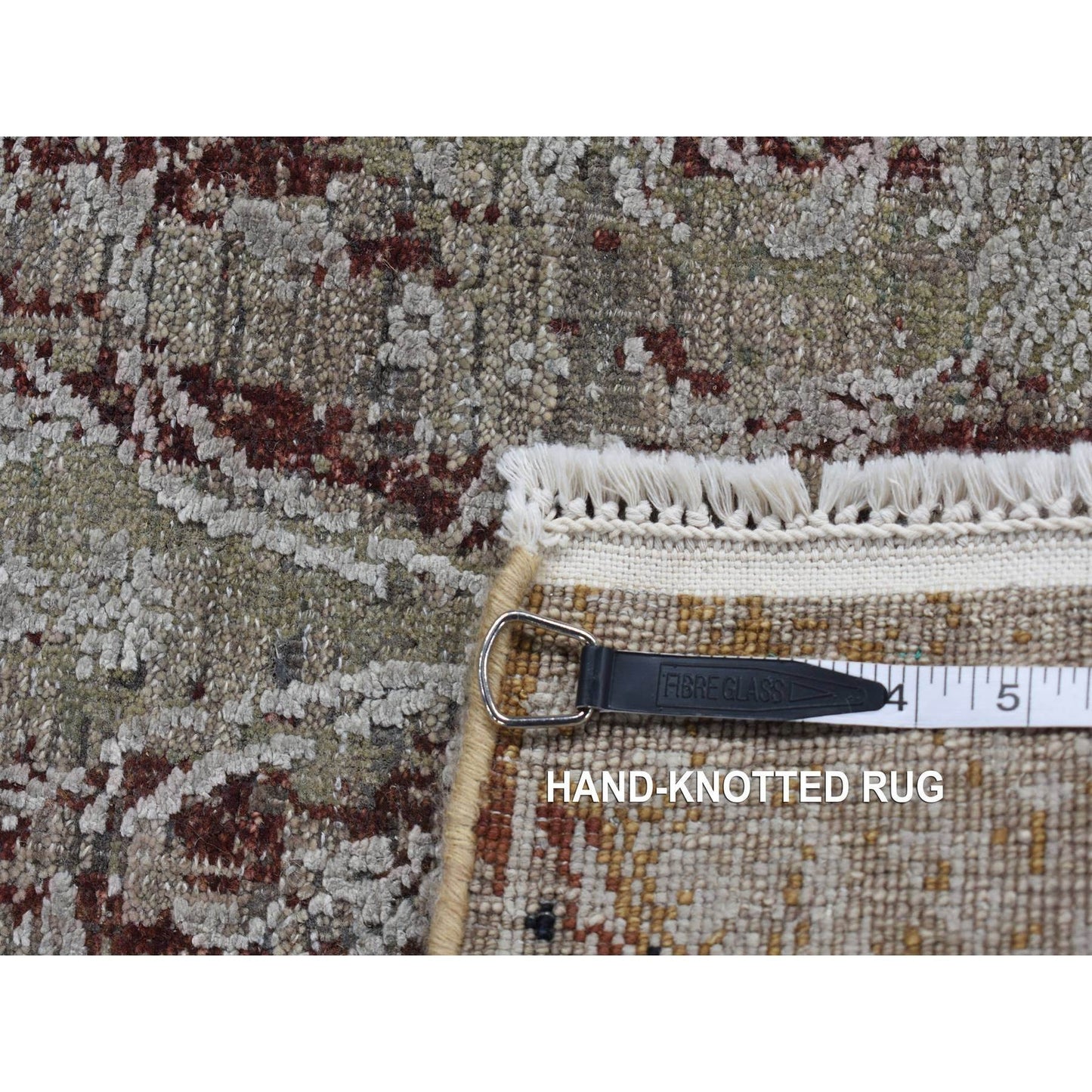 2'6"X9'10" Gray Erased Tulip Design Silk/Wool Hand Knotted Runner Rug