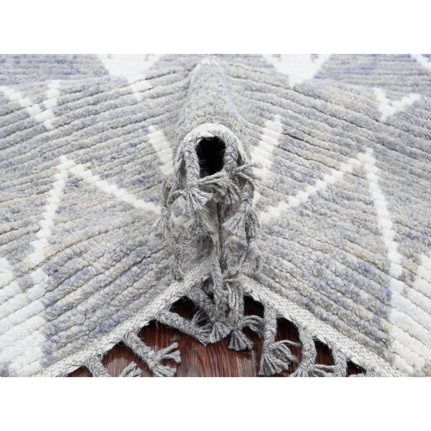 9'1"X12'4" Gray Moroccan Weave Geometric Pattern Hand Knotted Wool Rug