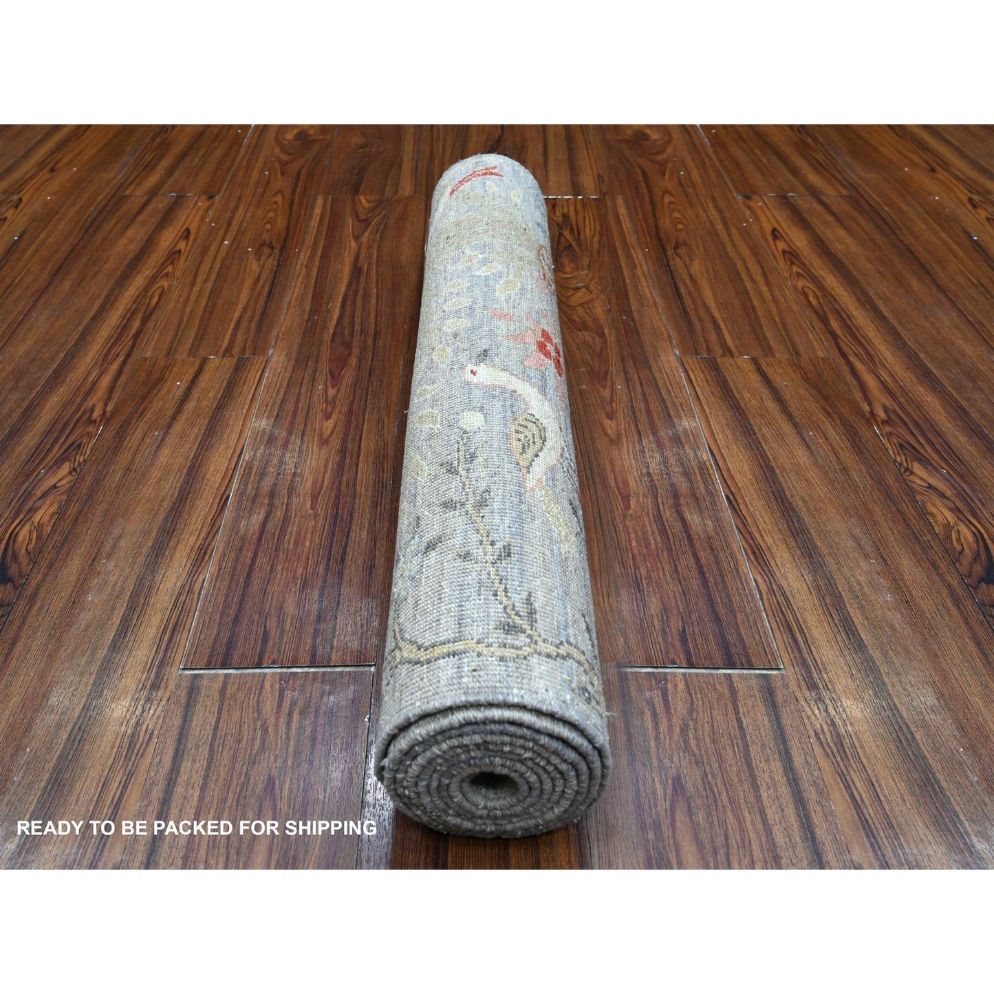 2'8"X7'9" Gray Birds Paradise Hand Knotted Peshawar Runner Oriental Rug