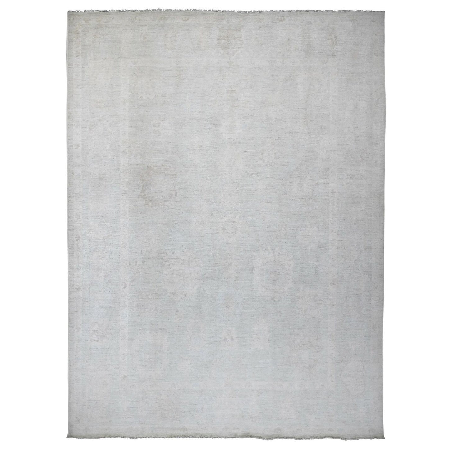 10'X13'8" Gray Afghan Angora Oushak Leaf Design Hand Knotted All Wool Rug