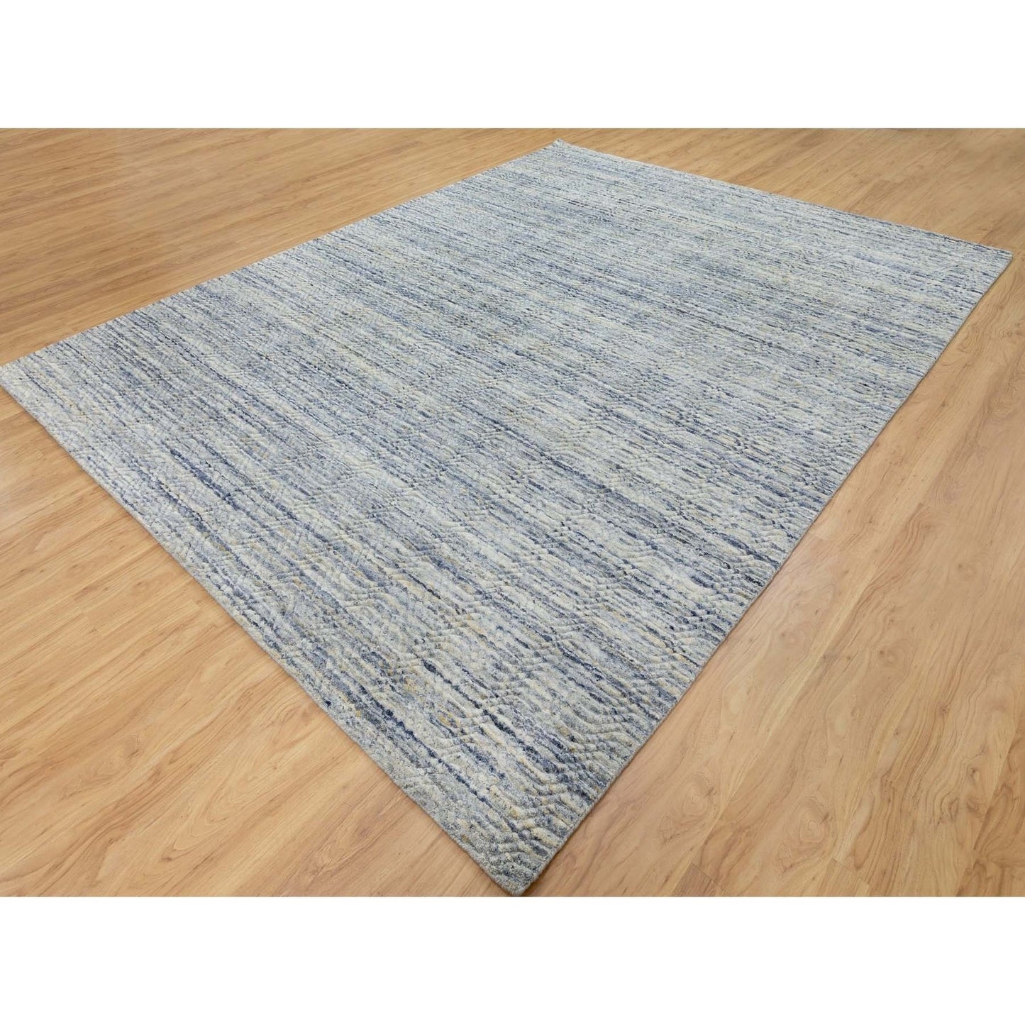 9'X11'9" Modern Blue Hand Loomed Design Organic Wool Oriental Rug