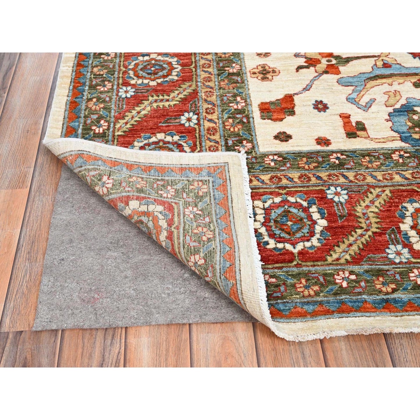 8'1"X9'9" White Wool 200 Kpsi Heris Design Hand Knotted Oriental Rug