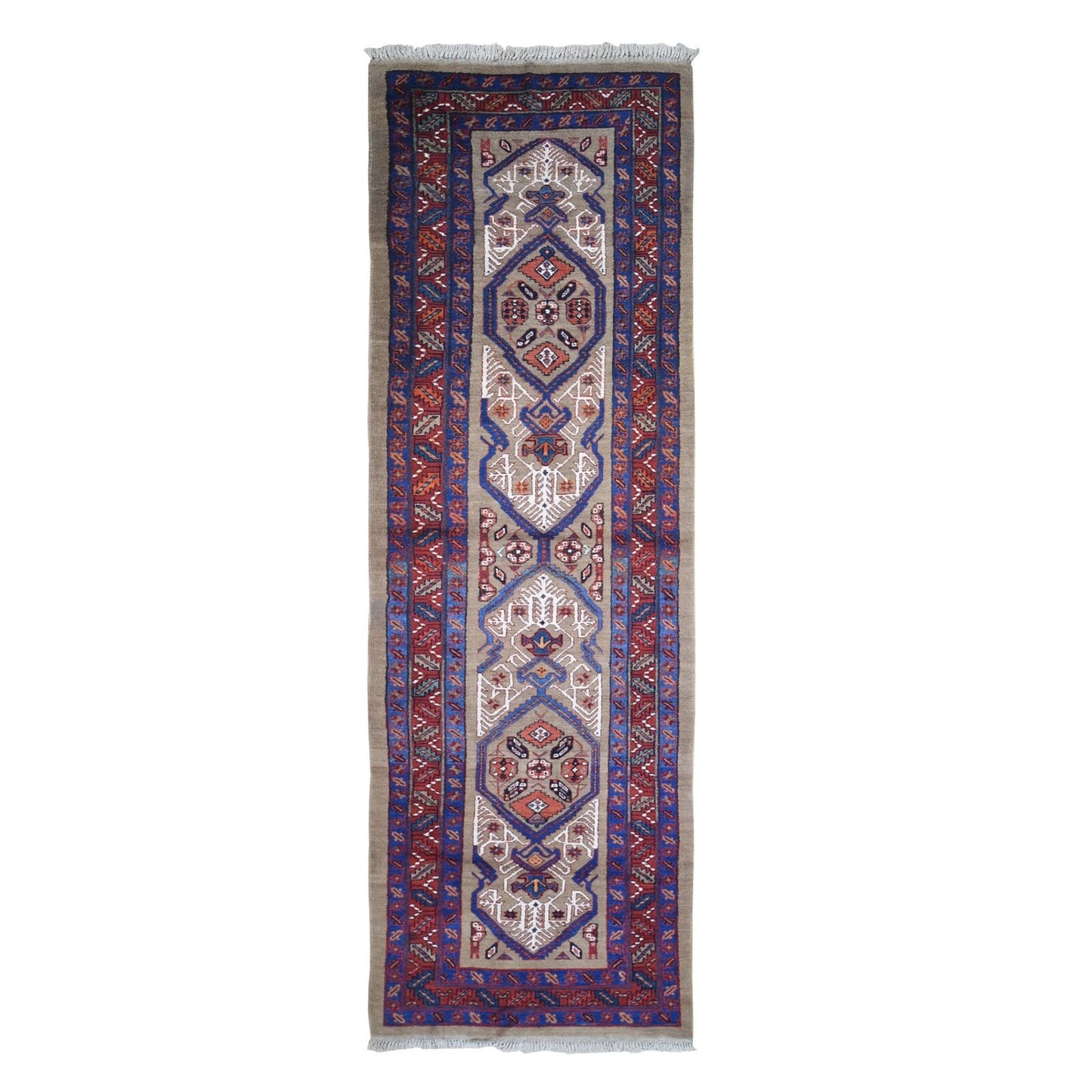 4'1"X12'8" Brown Antique Farsian Serib Wide Runner Wool Hand Knotted Rug