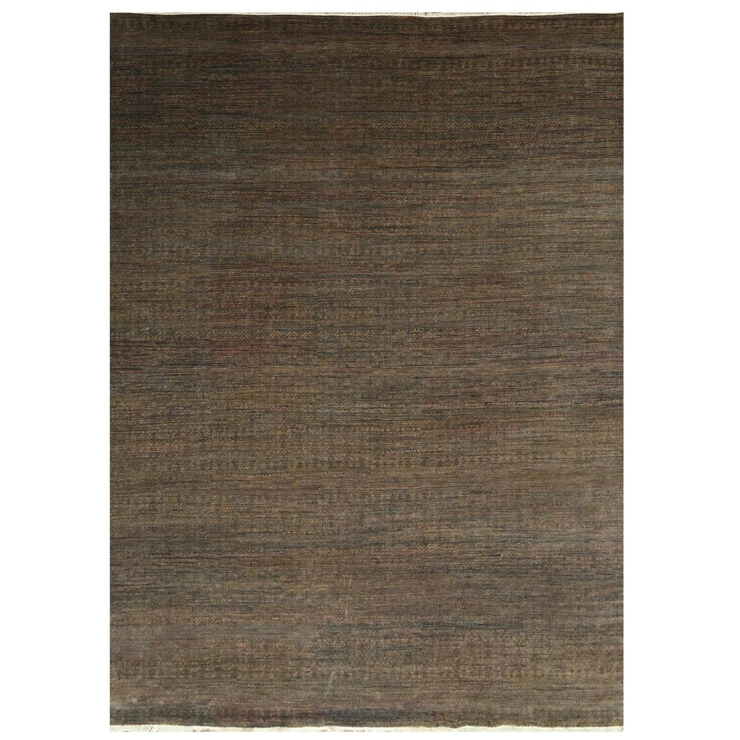 10'X14' Cinnamon Brown Modern Grass Design Hand Knotted Wool And Silk Rug