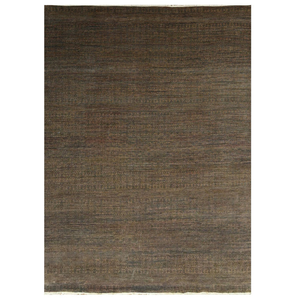 10'X14' Cinnamon Brown Modern Grass Design Hand Knotted Wool And Silk Rug