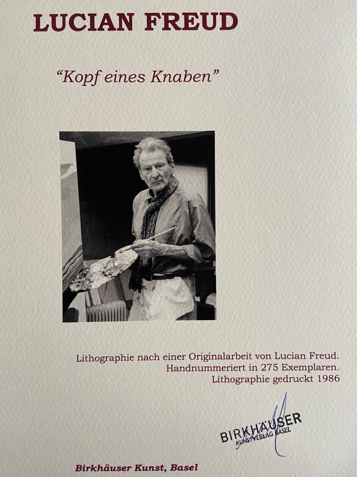 Lucian Freud Lithograph Coa Signed Numbered
