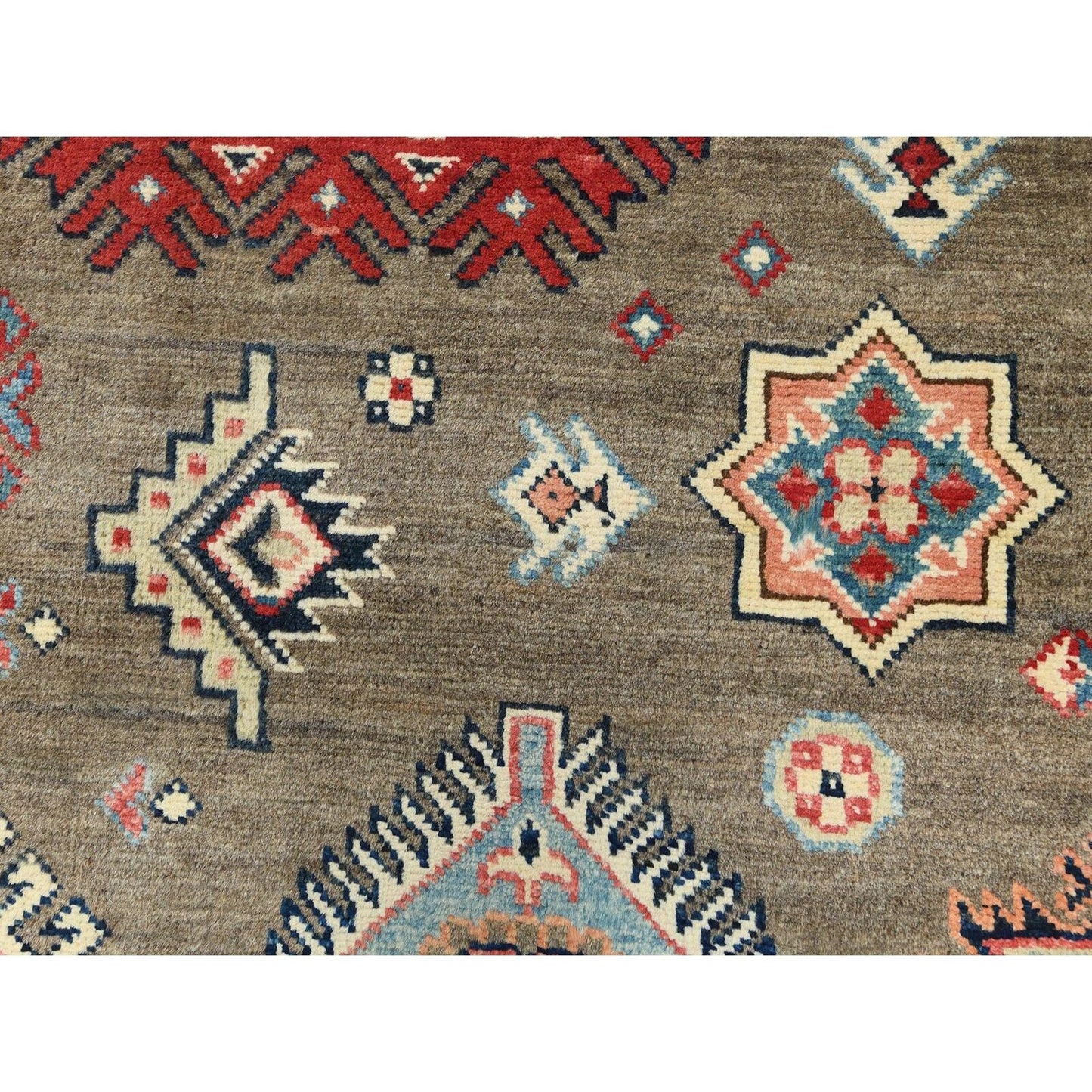 9'X9' Taupe Brown Special Kazak Pure Wool Hand Knotted Round Oriental Rug