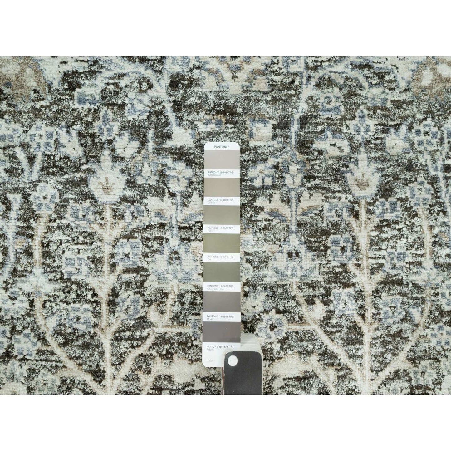 2'4"X8'1" Gray Hand Knotted Silk And Wool Willow And Cypress Tree Rug