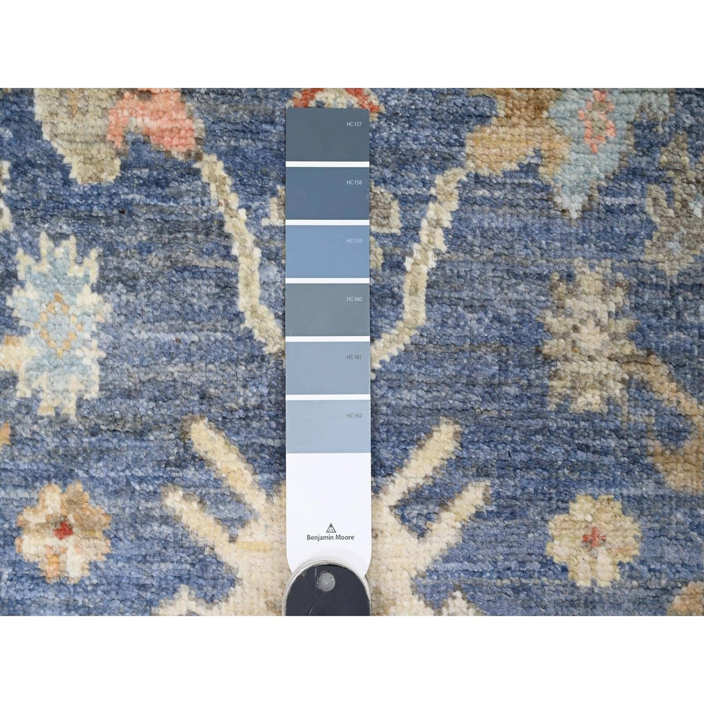 2'9"X6'2" Blue Hand Knotted Afghan Angora Oushak Leaf Design Wool Runner