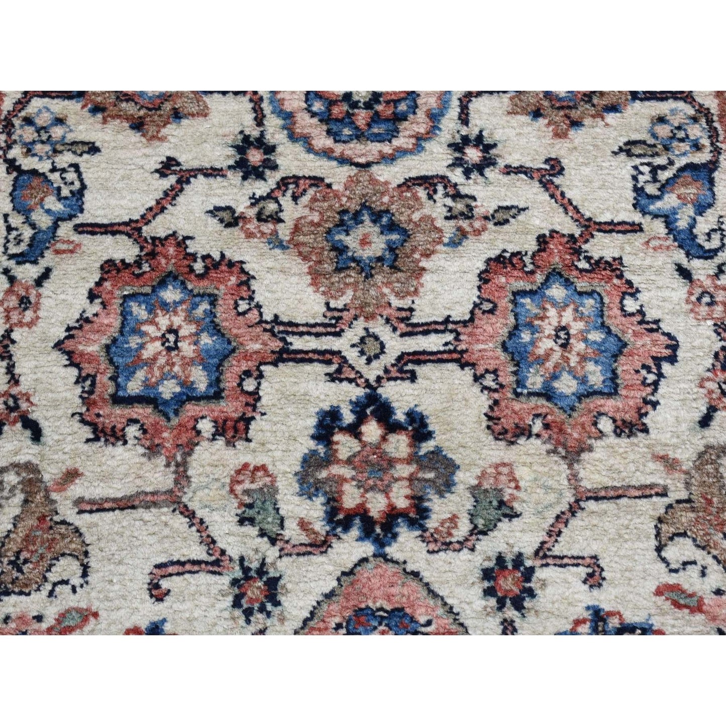 2'7"X6'8" Ivory Semi Antique Farsian Kazvin Wool Hand Knotted Runner Rug