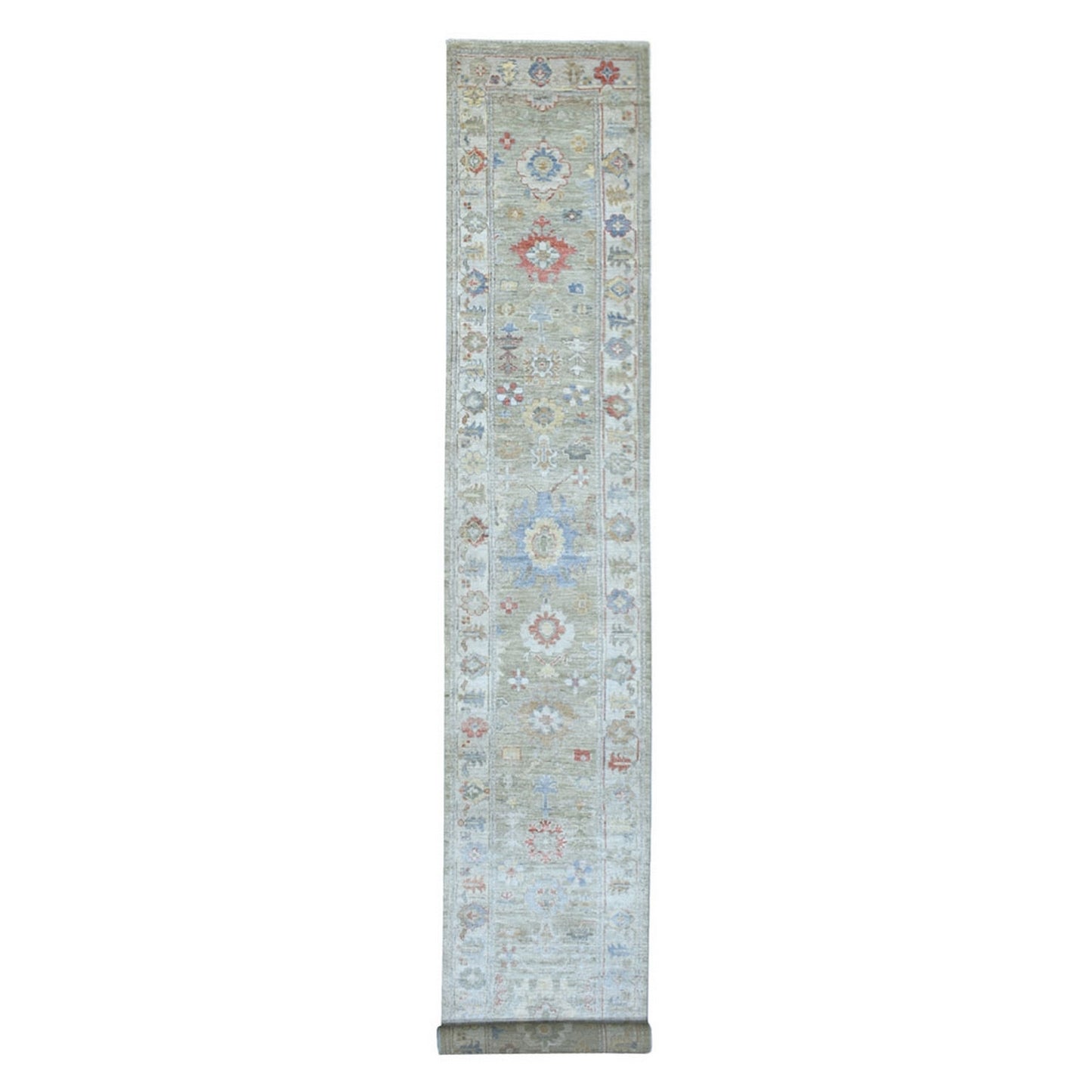 2'7"X17'5" Hand Knotted Angora Oushak Gray Extra Soft Wool Xl Runner Rug