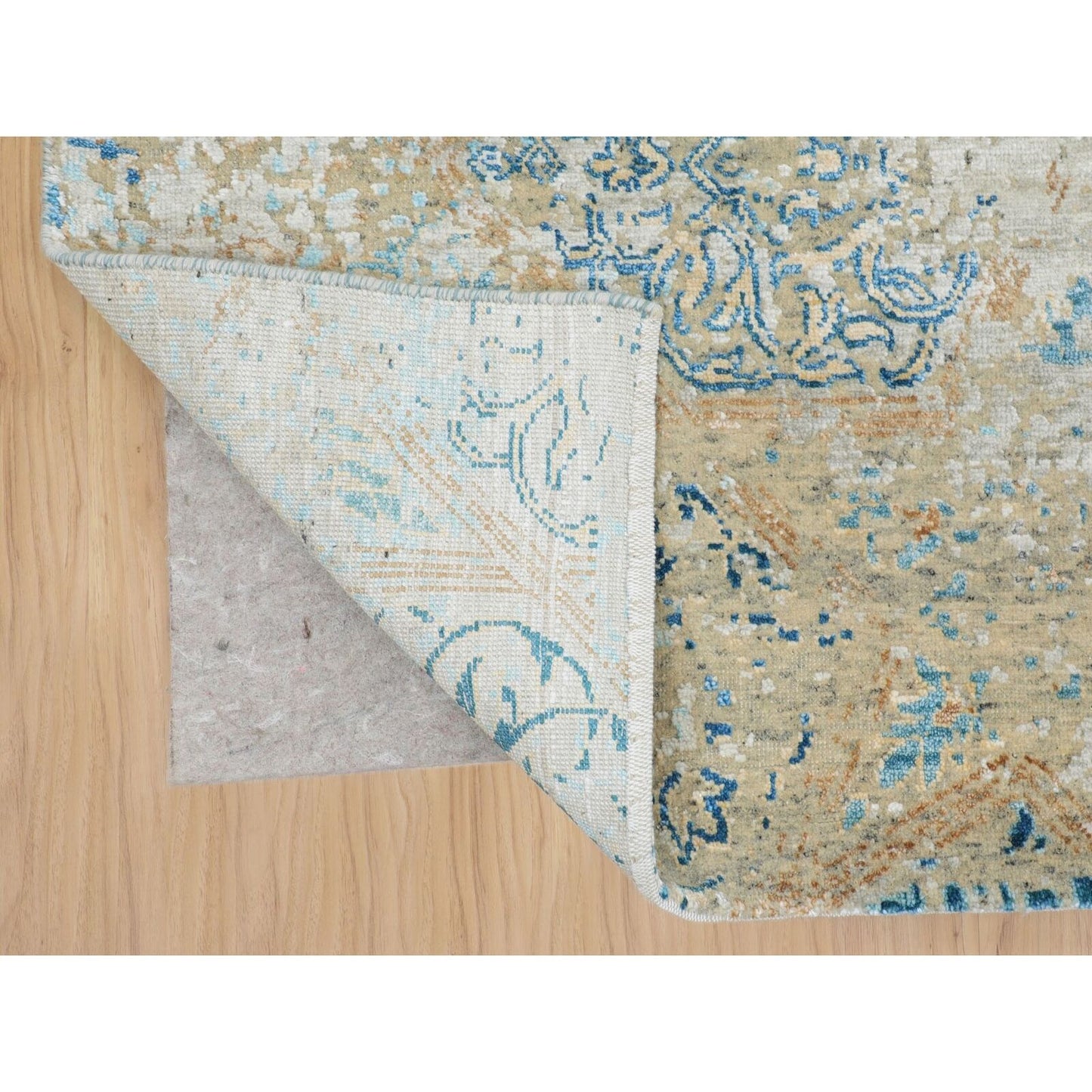 8'10"X12' Gray Snowflake Silk With Textured Wool Oriental Rug