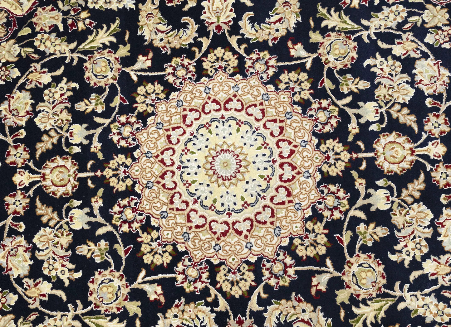 Indo-Nain Black Oriental Rug Floral Medallion