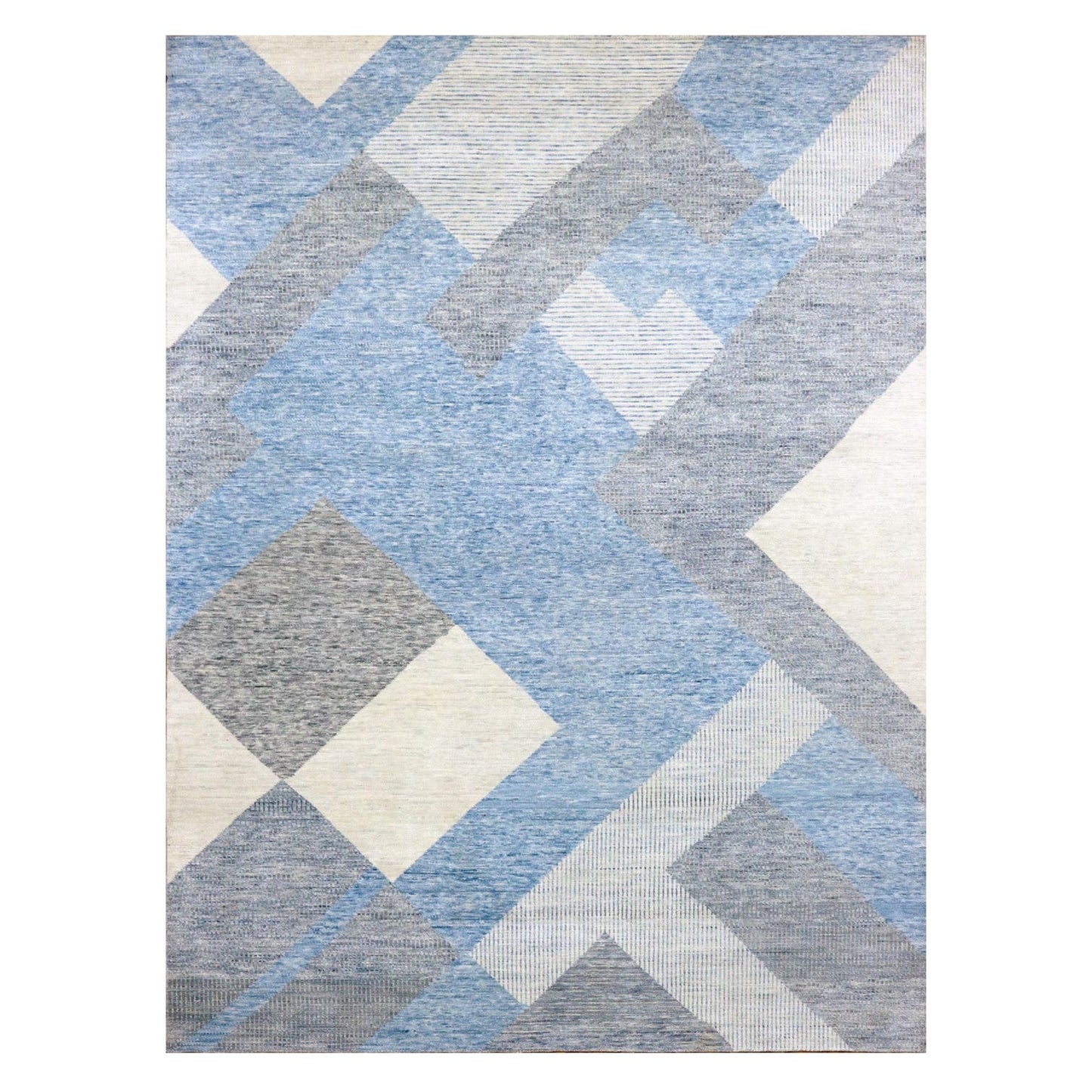 9'X12'1" Blue Geometric Art Deco Collection Wool Hand Knotted Rug
