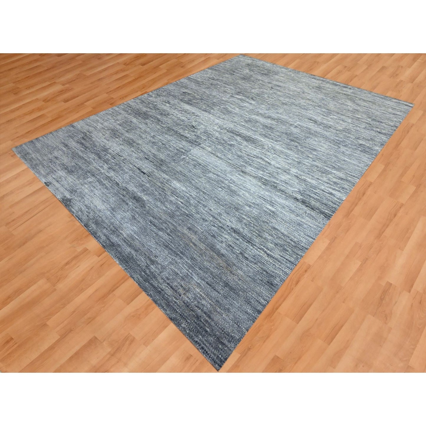 9'1"X12'2" Shades Of Gray Modern Plain Design 100% Wool Hand Knotted Rug