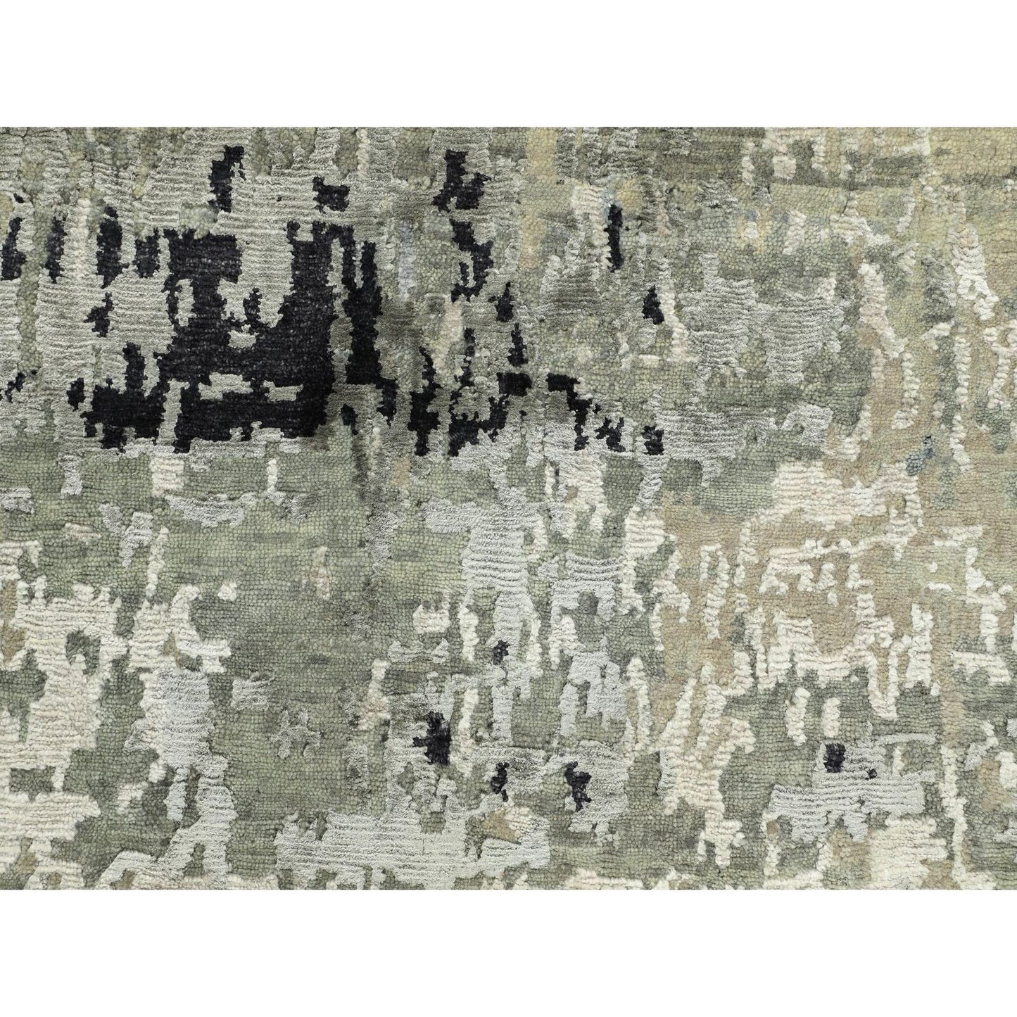 2'7"X9'9" Silver Blue Silk Modern Abstract Design Handknotted Runner Rug