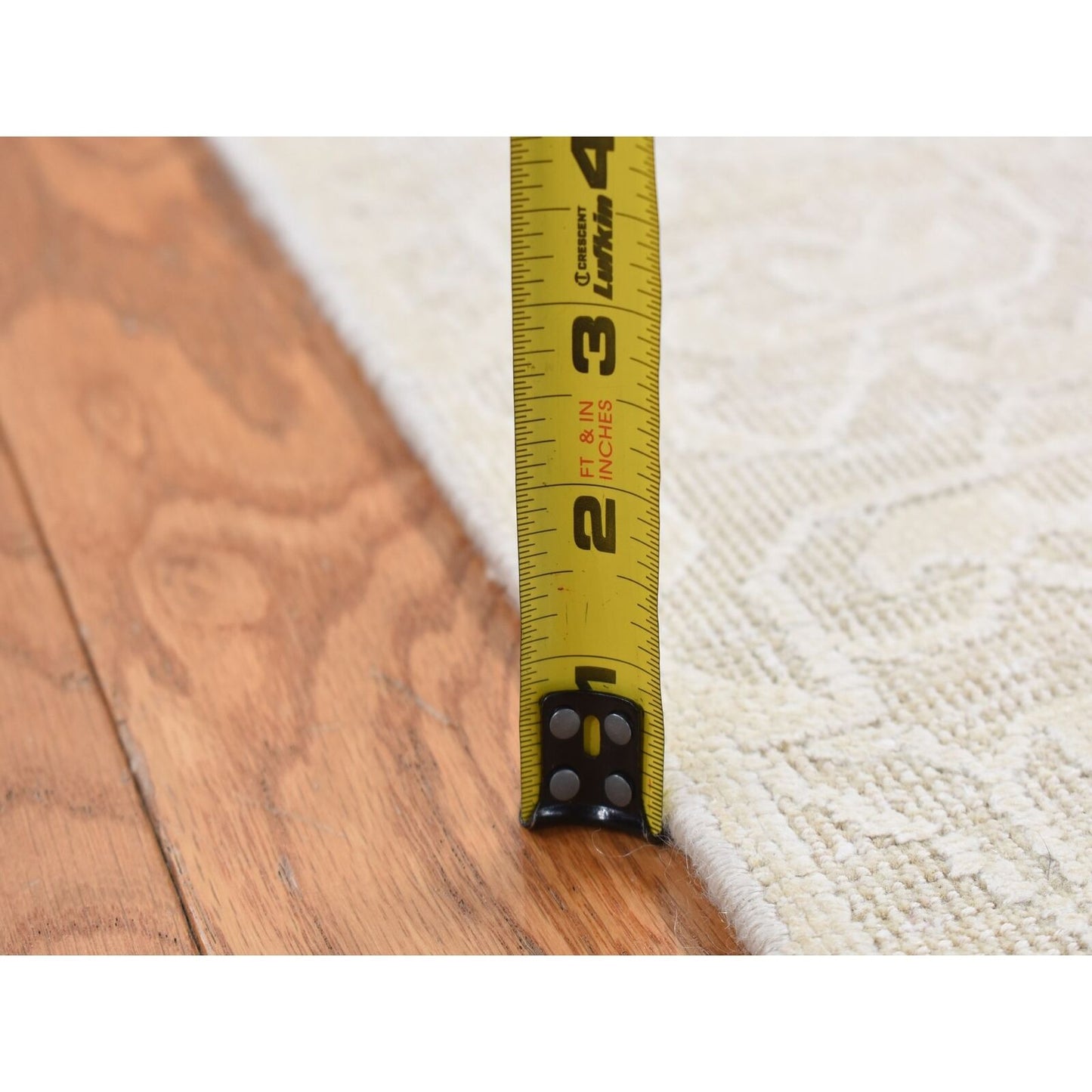 2'5"X6' Ivory Hand Knotted Tone On Tone Pure Silk With Wool Runner Rug
