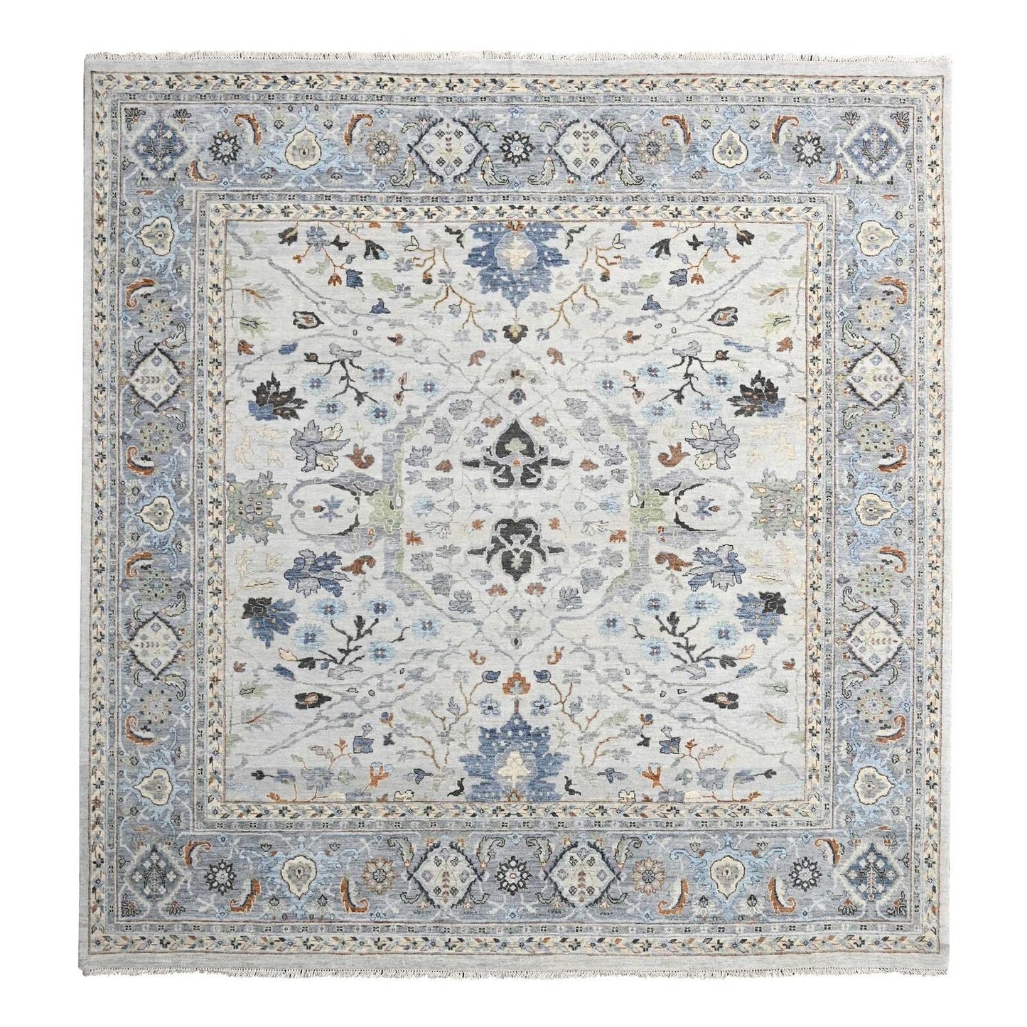 10'X10' Summer Gray Oushak All Over Floral Wool Hand Knotted Square Rug