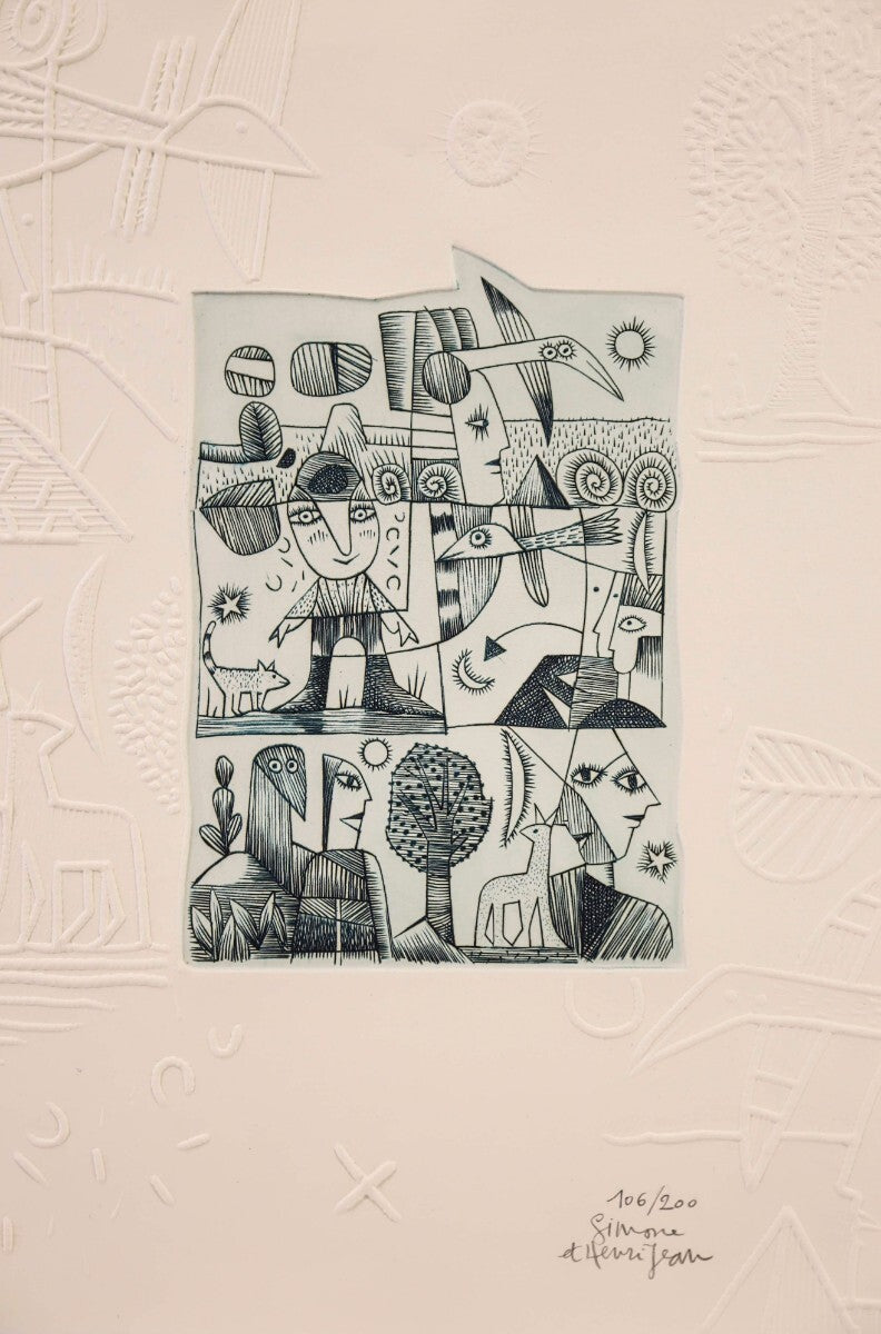Simone & Henri Jean Etching With Embossing Limited 200 Hand-Signed Contemporary