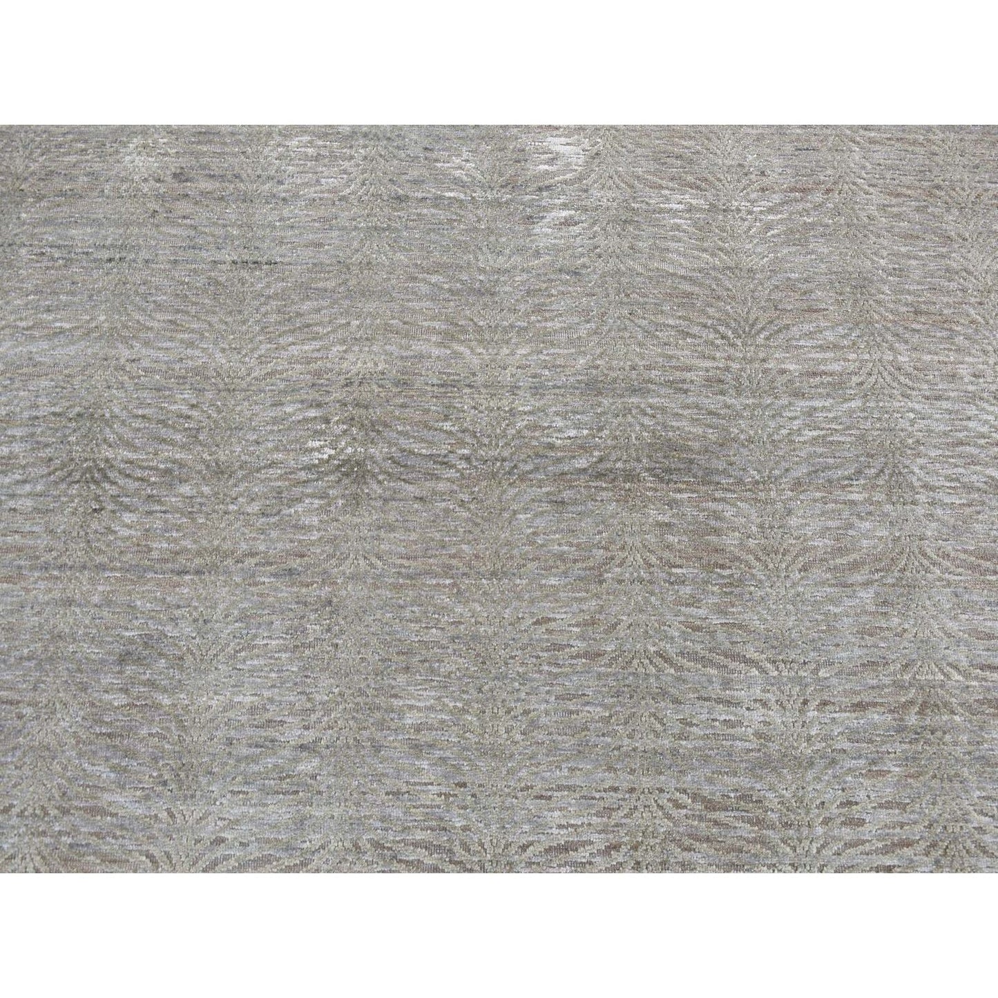 9'X12' Green Tone On Tone Leaf Design Silk With Wool Hand Knotted Rug