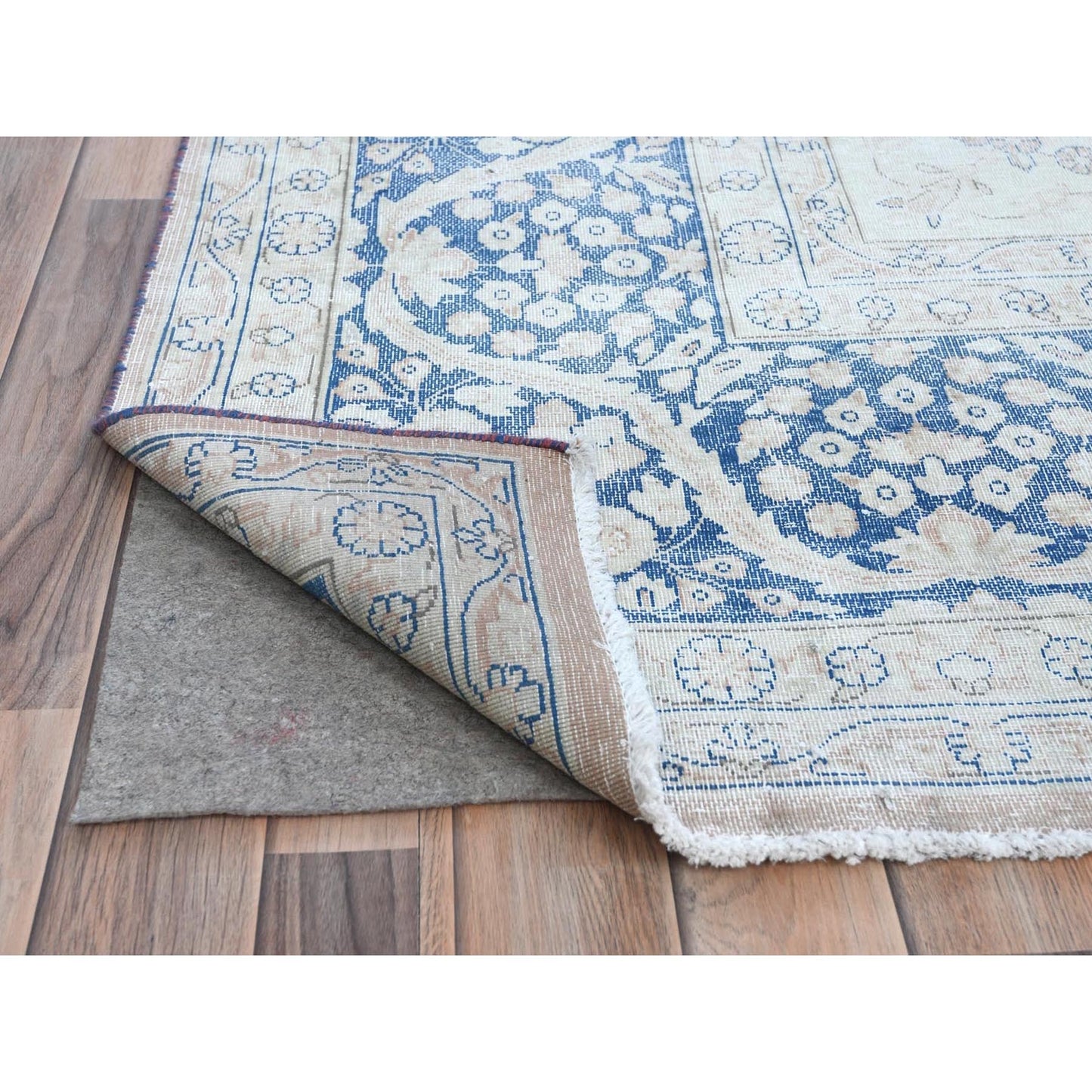 10'2"X13'4" Red Hand Knotted Worn Wool Distressed Look Old Farsian Rug