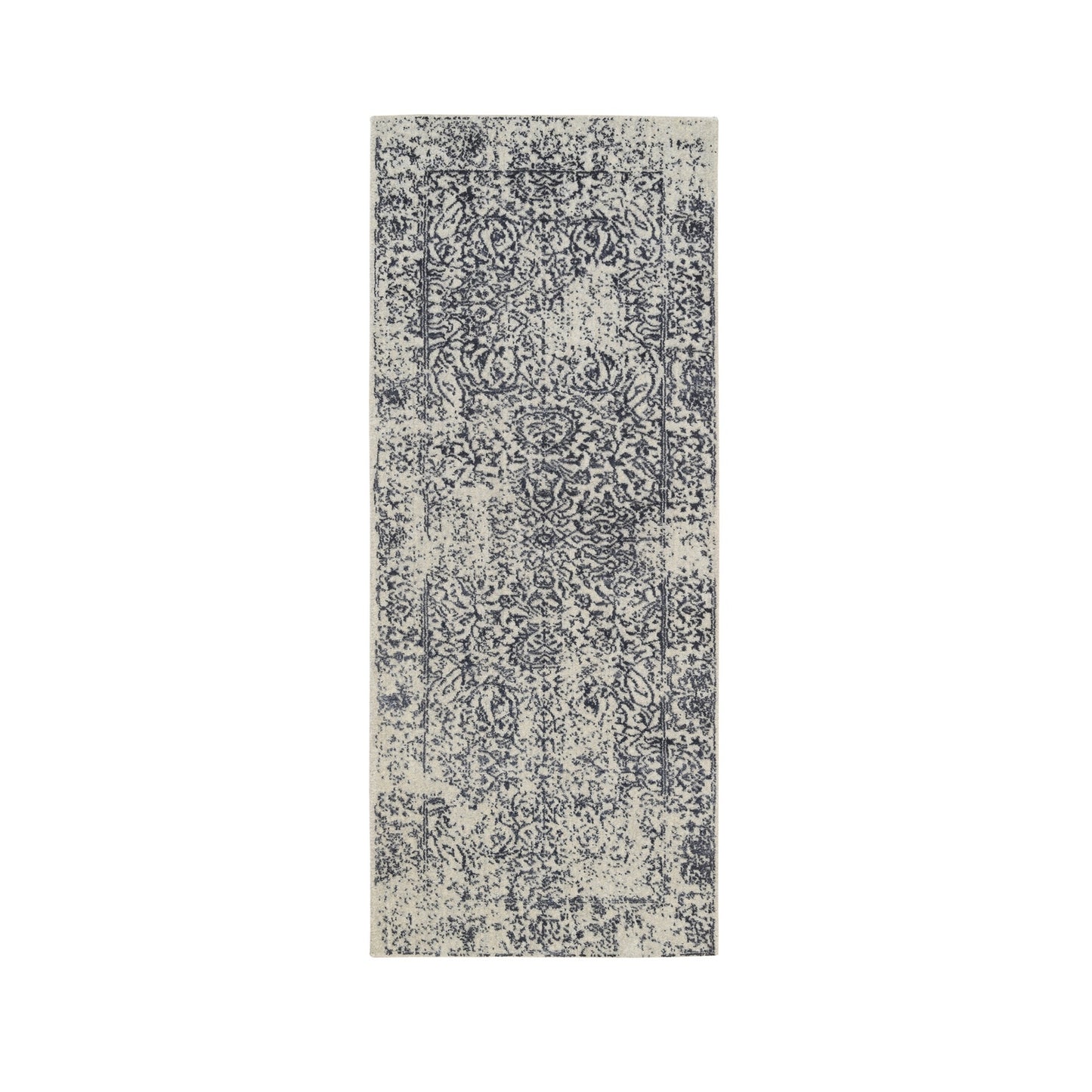 2'6"X6'1" Gray Wool And Silk Hand Loomed Fine Jacquard Round Rug