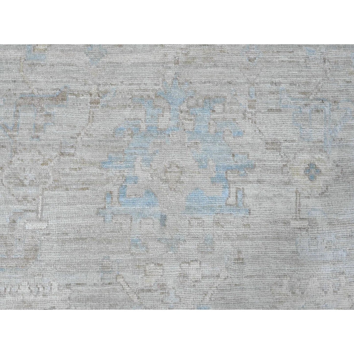 9'X11'10" Gray Afghan Angora Oushak Leaf Design Hand Knotted All Wool Rug