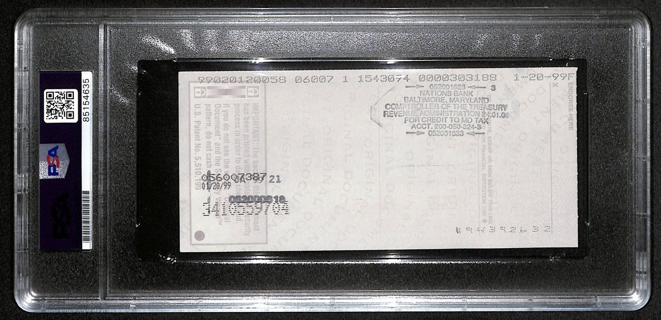 Johnny Unitas Signed 1/14/99 Check Psa/Dna Mint 9