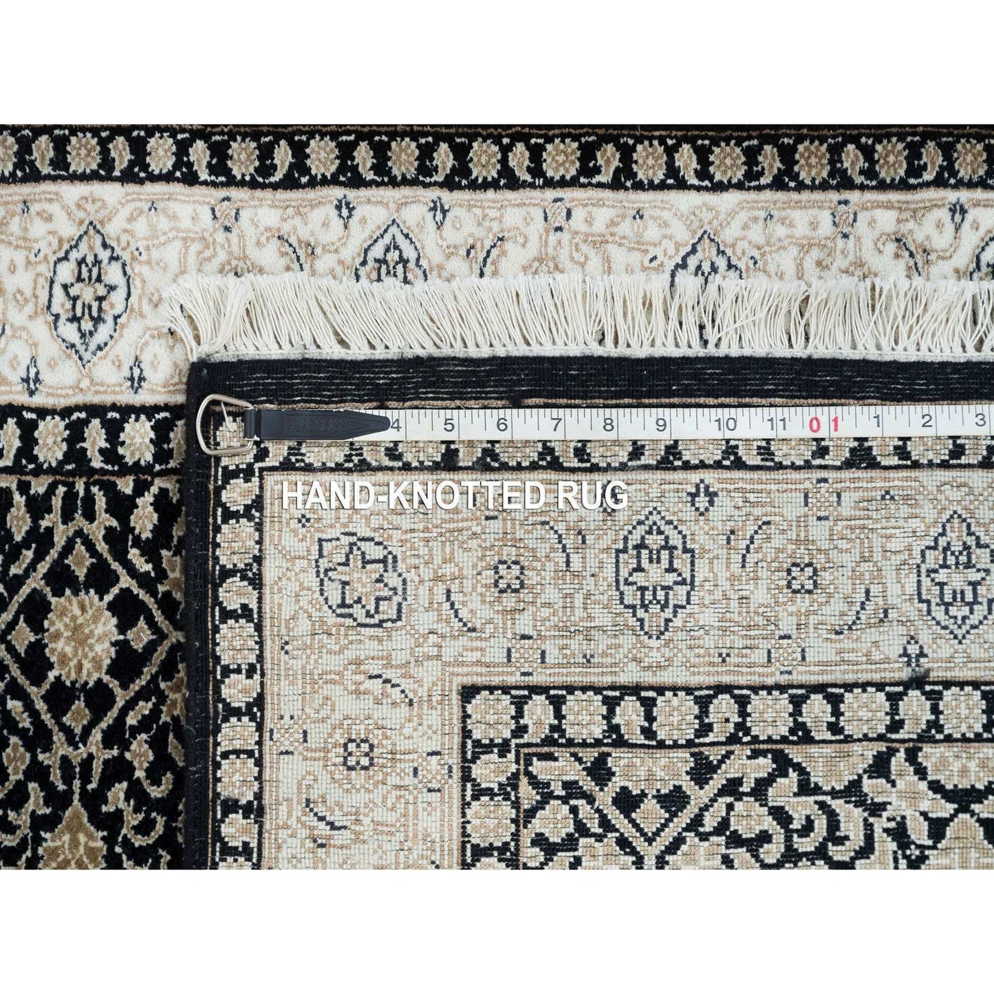 2'5"X4'7" Black Hand Knotted Herrita Design 250 Kpsi Pure Wool Rug