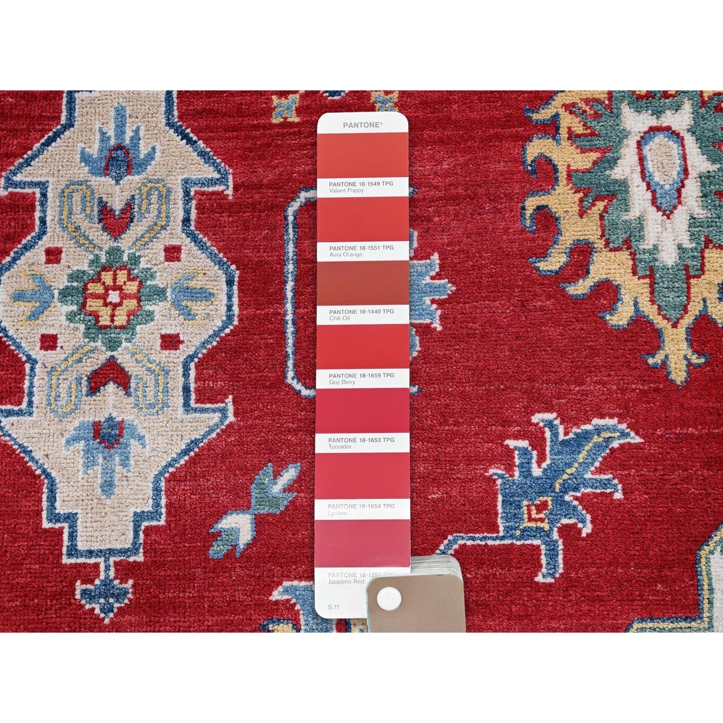 9'9"X14' Red Kazak With Tribal Medallions Design Hand Knotted Soft Wool Rug