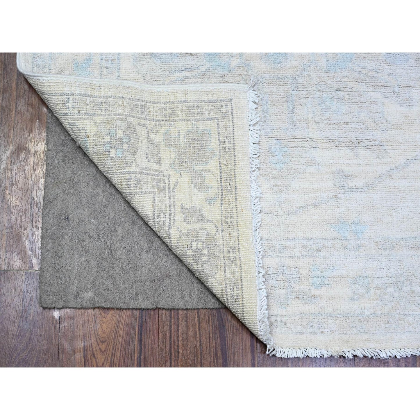 2'9"X9'5" Stone White Wool White Wash Peshawar Hand Knotted Runner Rug
