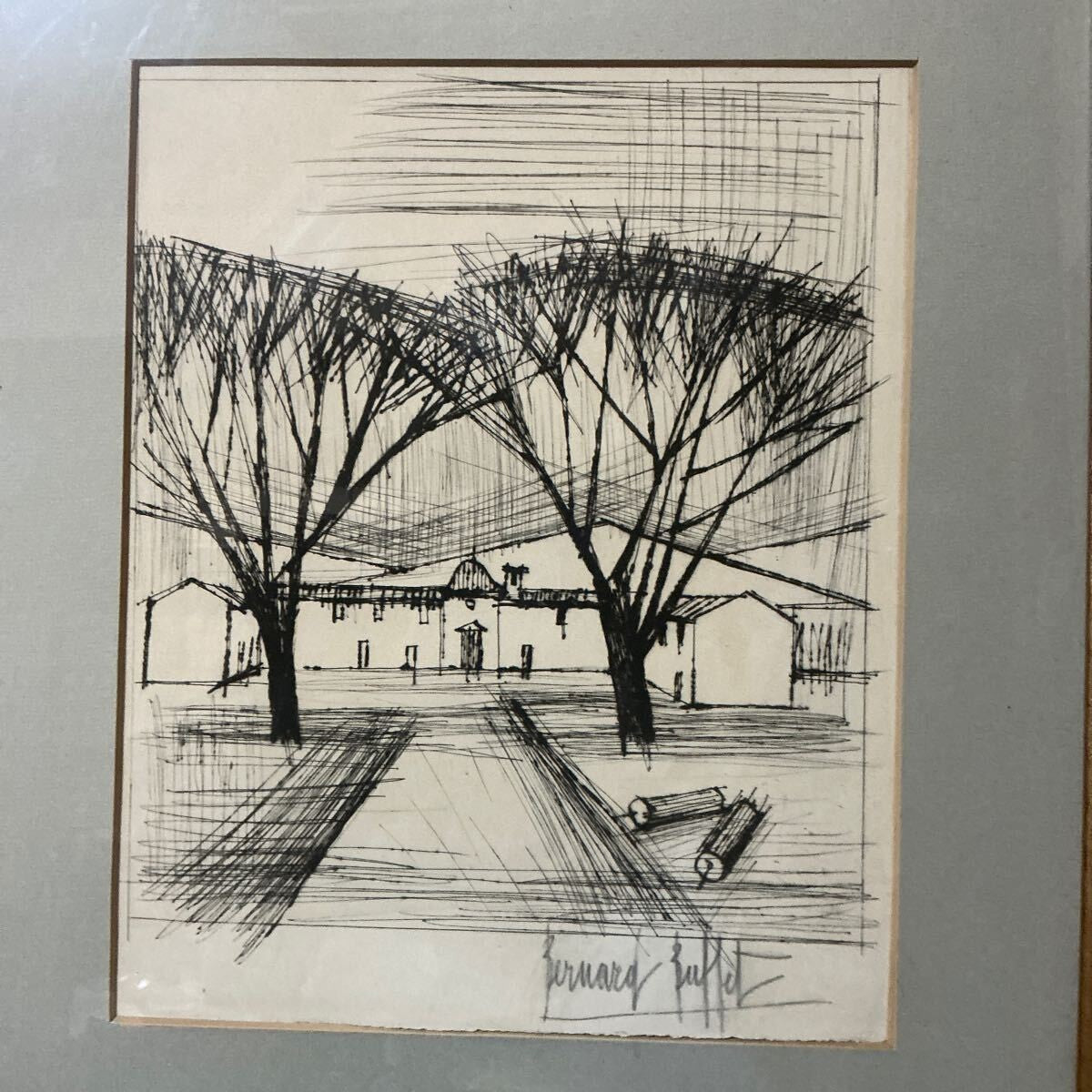 Bernard Buffet Original Etching "Landscape" Hand Signed, Framed, Mitsukoshi