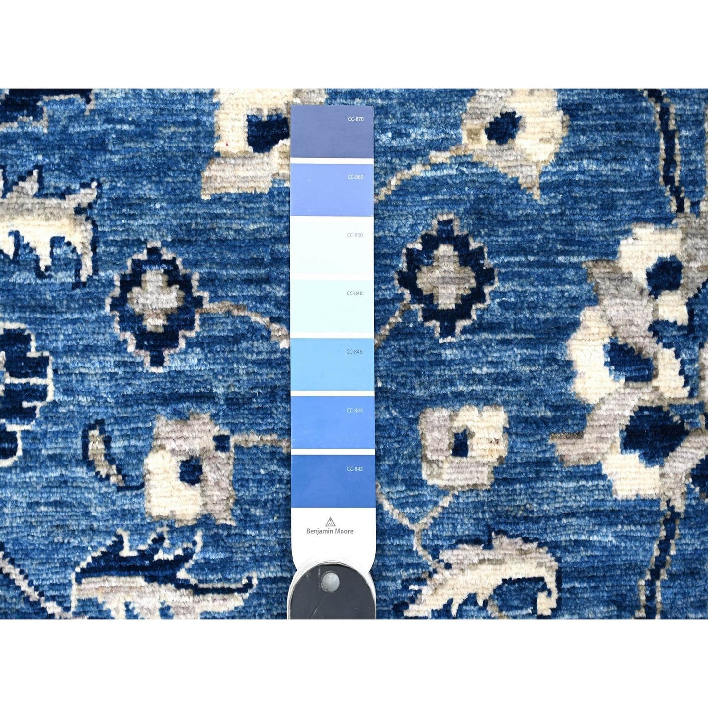 2'7"X12'1" Denim Blue Mahal Design Hand Knotted Wool Runner Oriental Rug