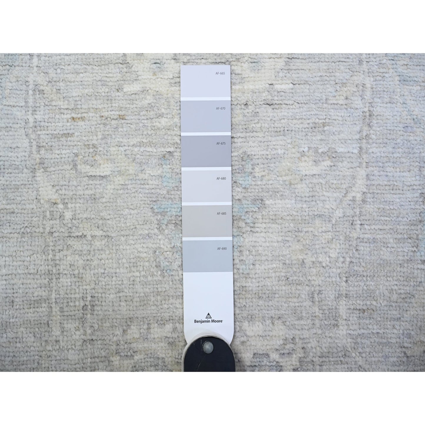 2'8"X11'6" Gray Natural Wool White Wash Peshawar Hand Knotted Runner Rug