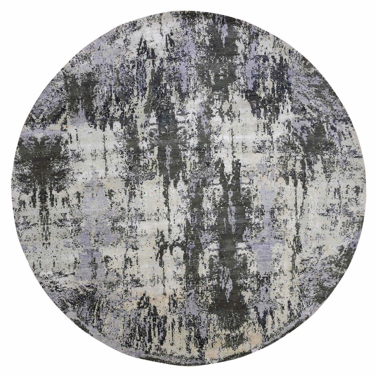 10'X10' Charcoal Gray Wool And Silk Denser Weave Hand Knotted Round Rug