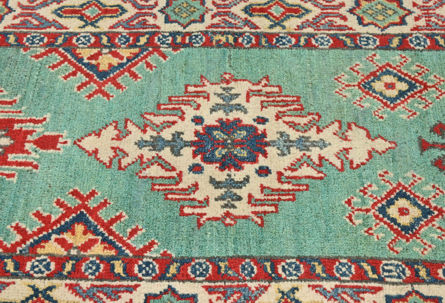 Hand-Knotted Kazak Tribal Runner Rug Geometric