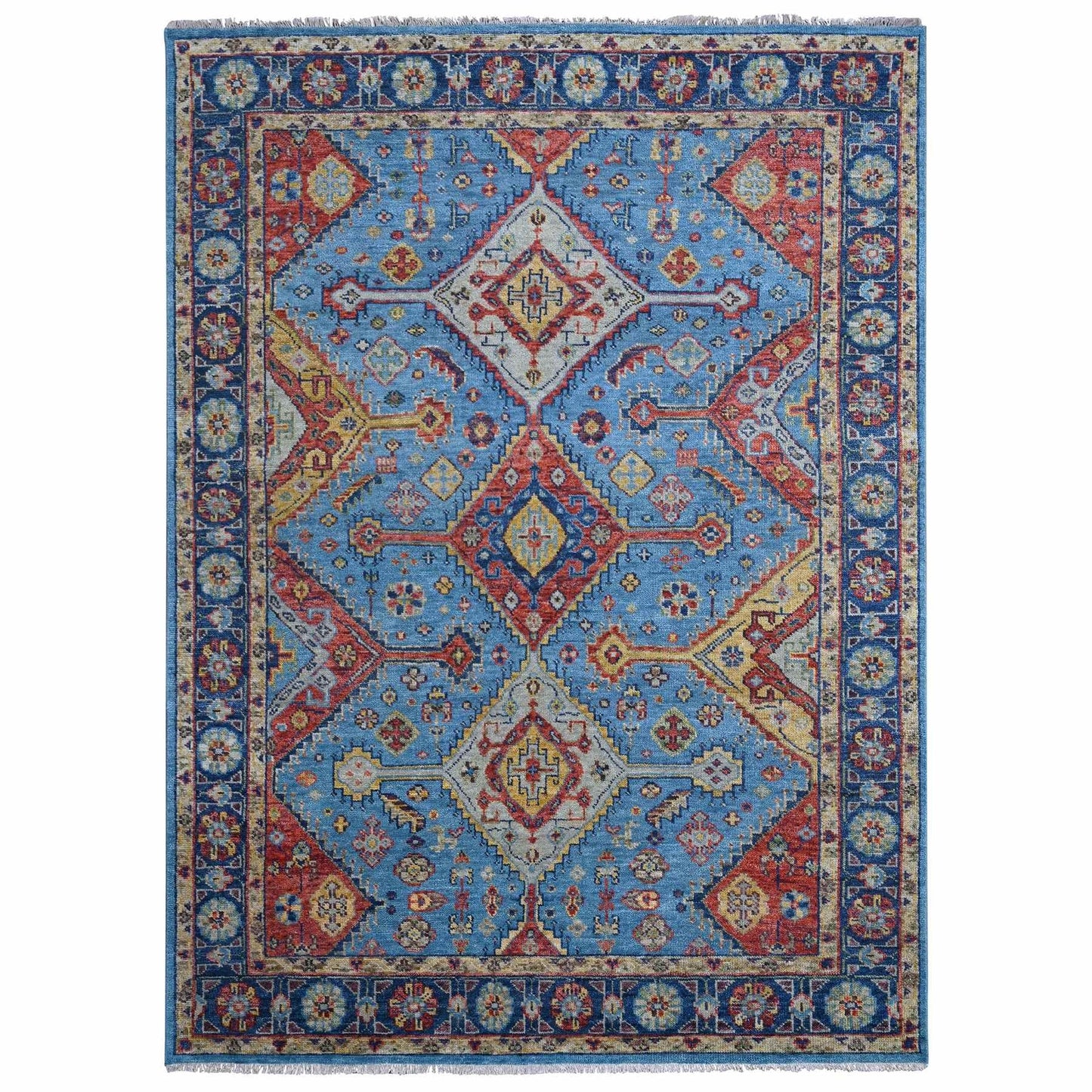 8'10"X11'10" Light Blue Hand Knotted Sheeraz Design Pure Wool Rug