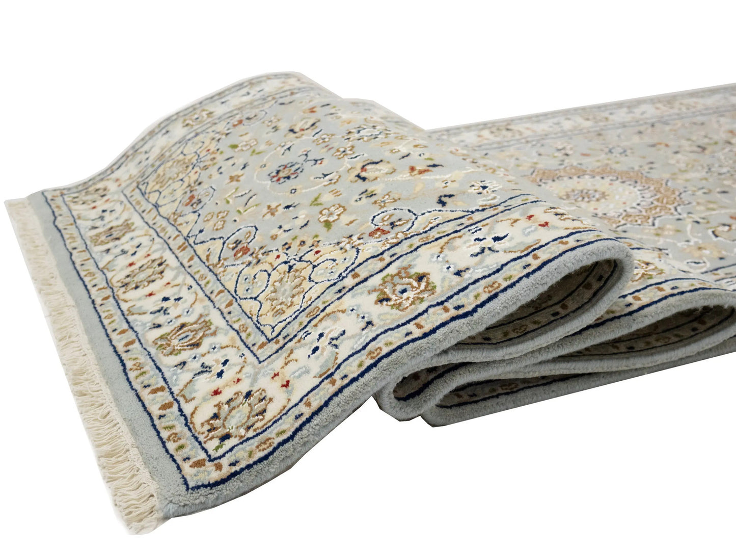 Hand-Knotted Light Blue Indo-Nain Runner Rug 3X10