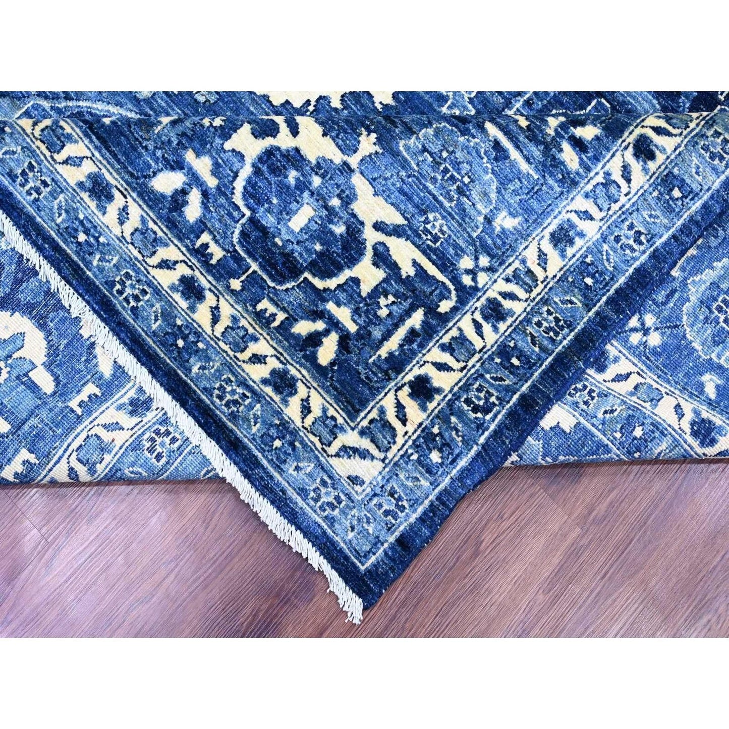 10'X13'10" Denim Blue Seeripe Heris Revival Ghazni Wool Hand Knotted Rug