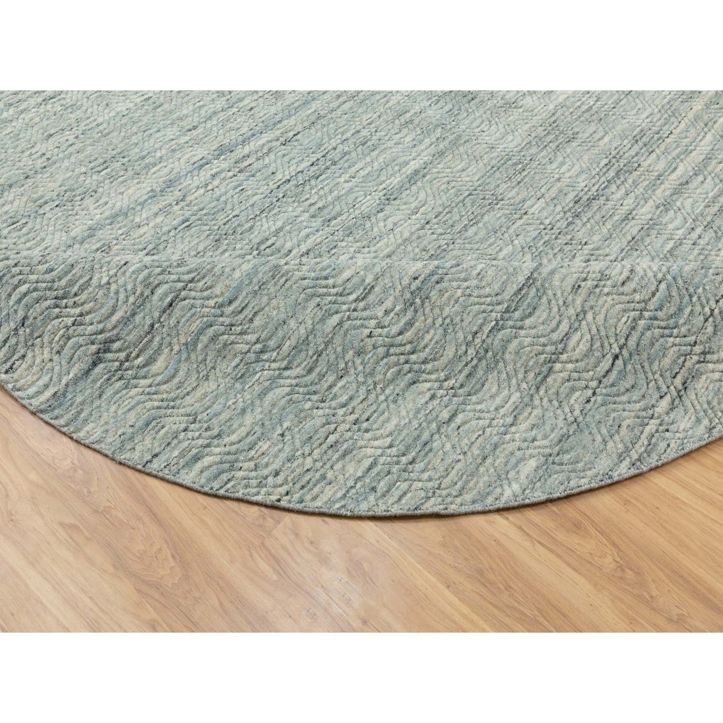 10'X10' Green Hand Loomed Variegated Organic Wool Oriental Round Rug