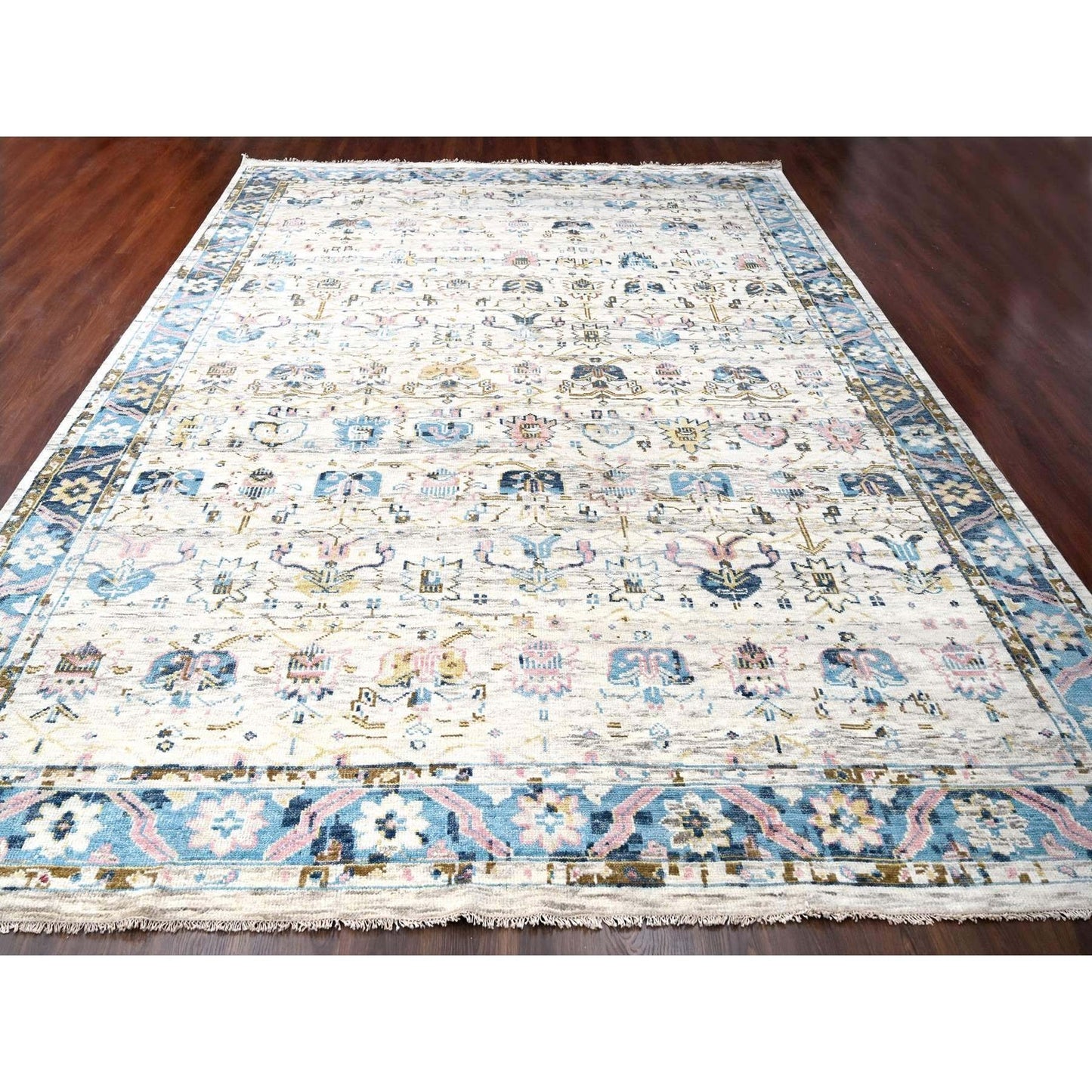 12'X17'9" Ivory Oushak Mahal Design Hand Knotted Oversize Oriental Rug