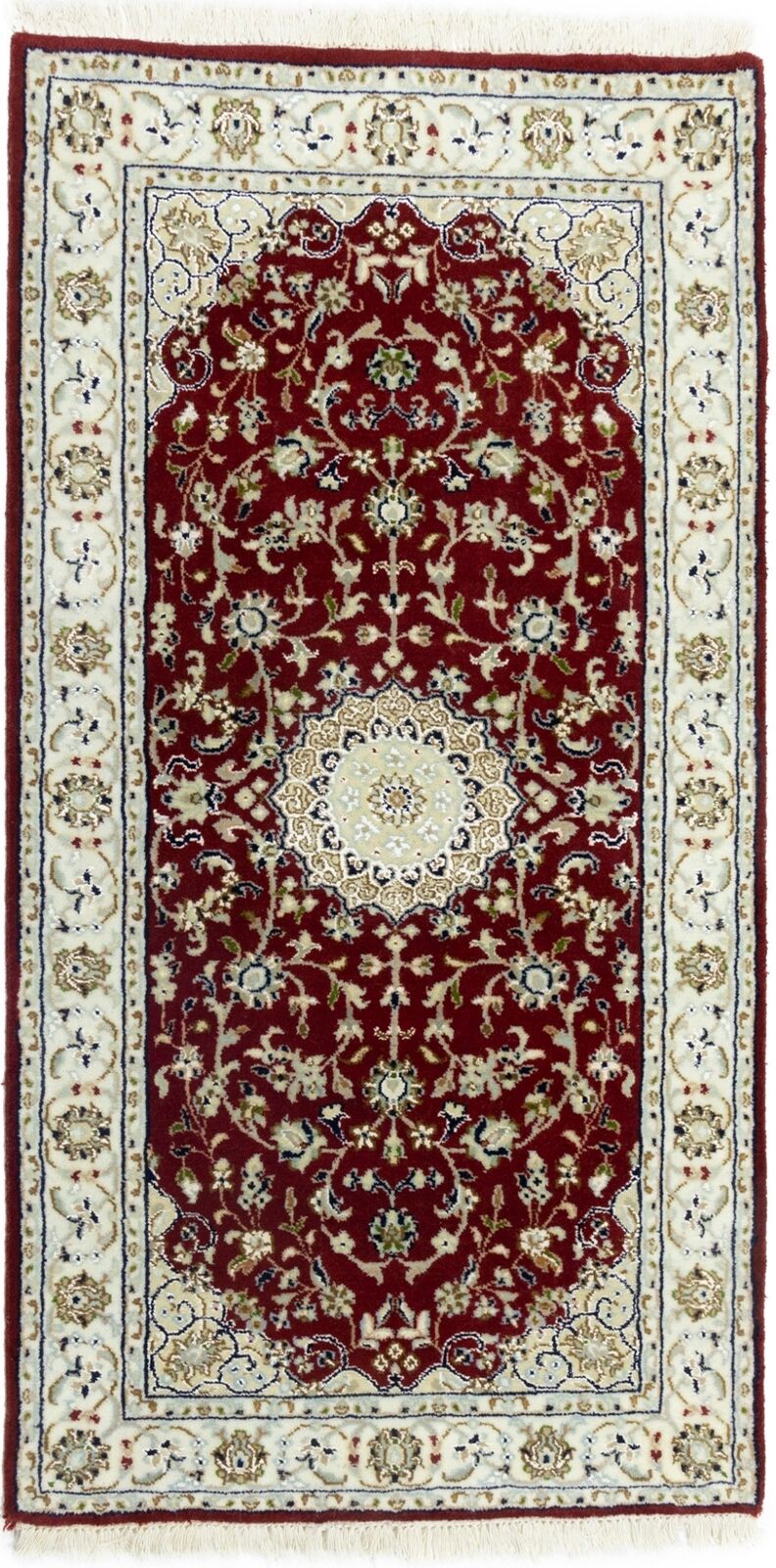 Handmade Indo-Nain Oriental Rug Classic Red