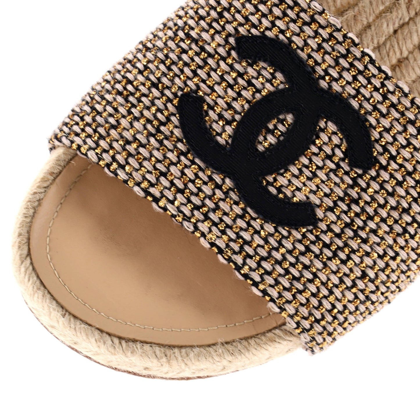 Chanel Women'S Cc Espadrille Slide Sandals Tweed