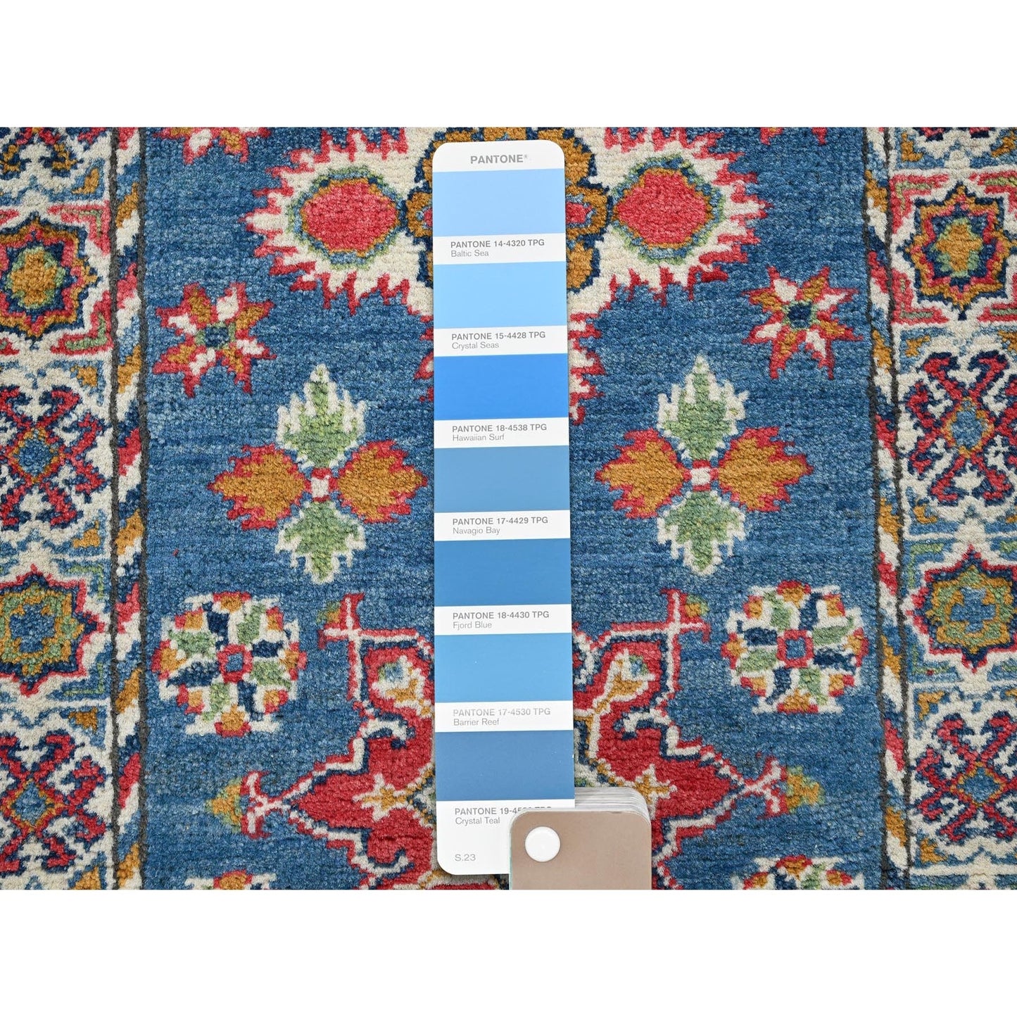 2'X5'9" Blue Kazak With Tribal Design Hand Knotted Soft Wool Runner Rug